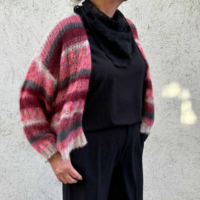 Black Colour - Fontana Multi Striped Cardigan