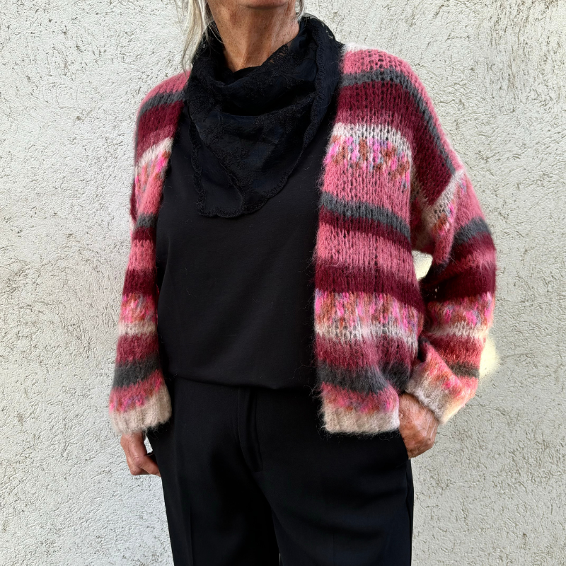 Black Colour - Fontana Multi Striped Cardigan
