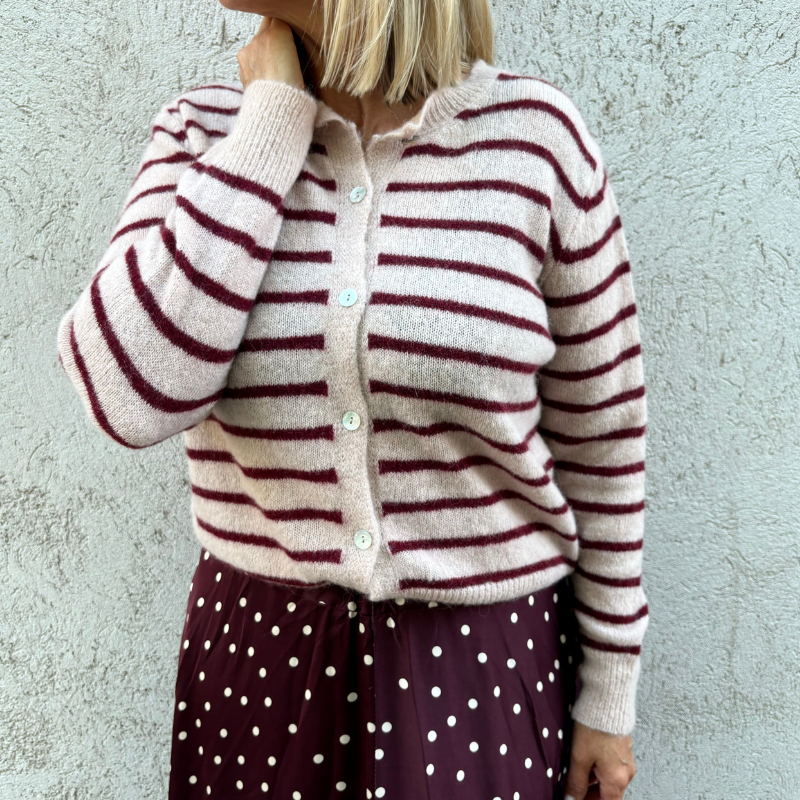 Black Colour - Dell Striped Knit Cardigan