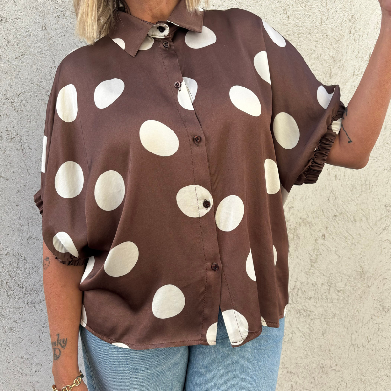 Black Colour - Mable Shirt Blouse Mocca Dot