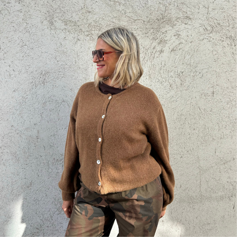 Black Colour - Bella Knit Cardigan Camel