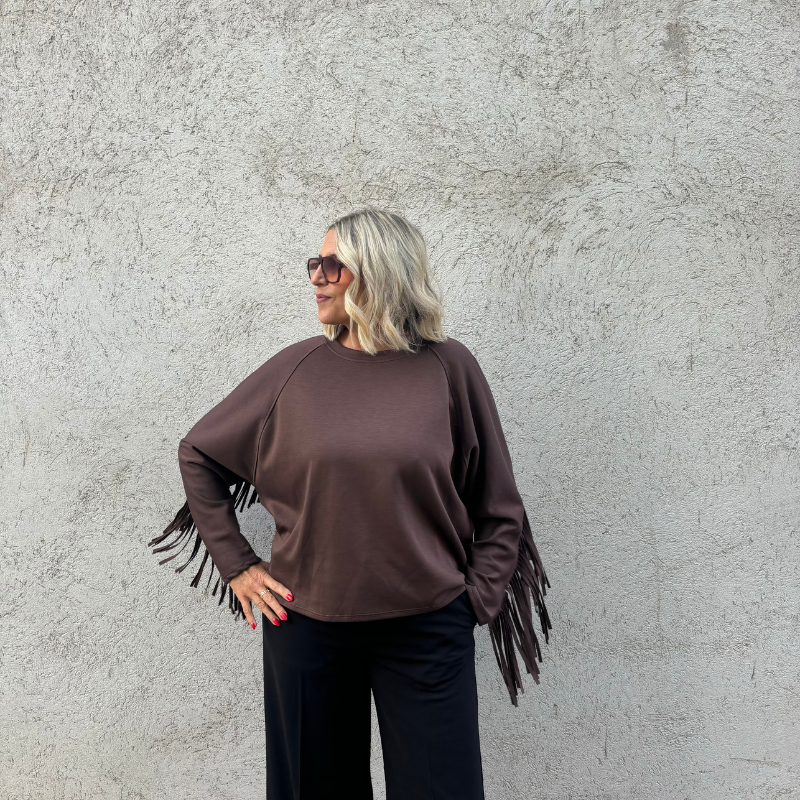 MinouMinou - Tröja Backyard Fringe – Brun OneSize