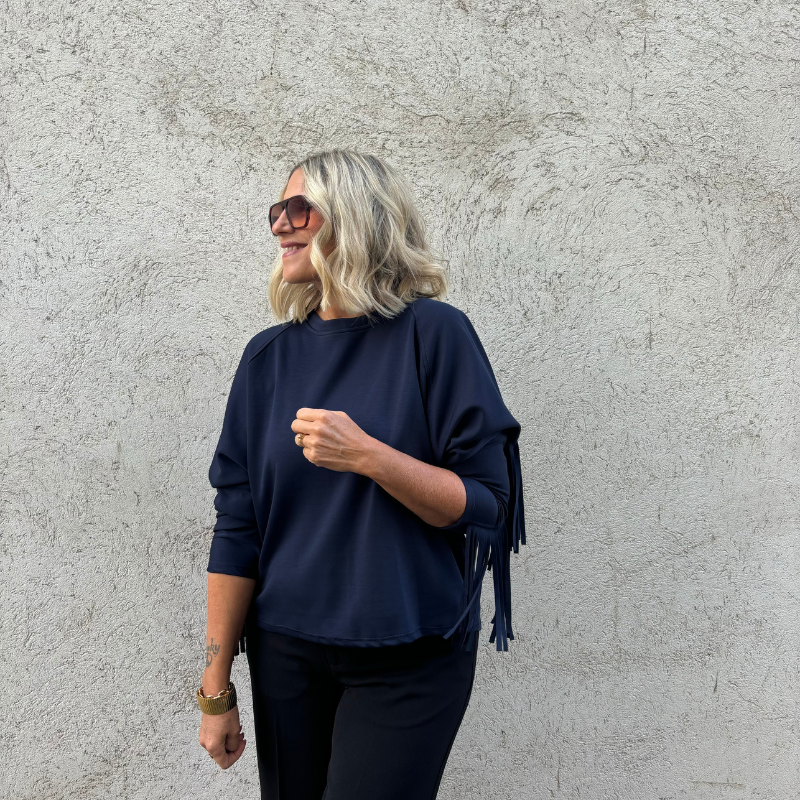 MinouMinou - Tröja Backyard Fringe – Marinblå OneSize