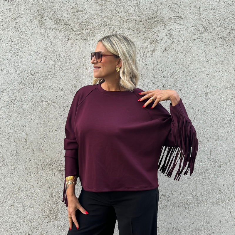 MinouMinou  - Tröja Backyard Fringe – Vinröd OneSize