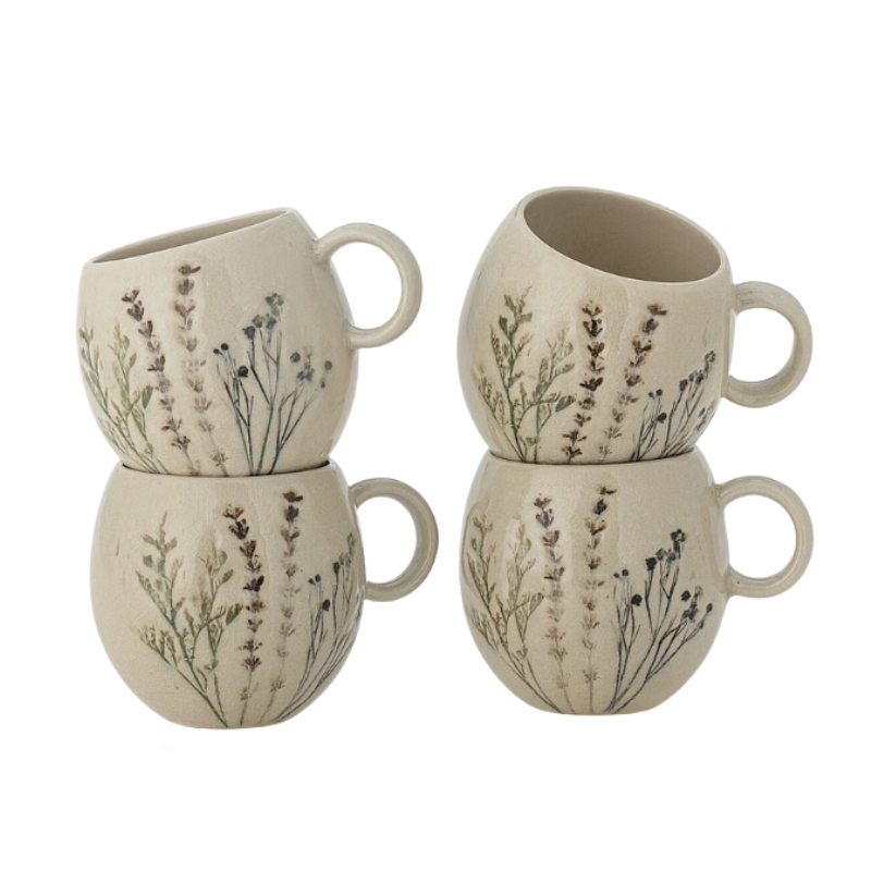 Bloomingville Bea – Stengodsmugg med blommotiv, 250 ml