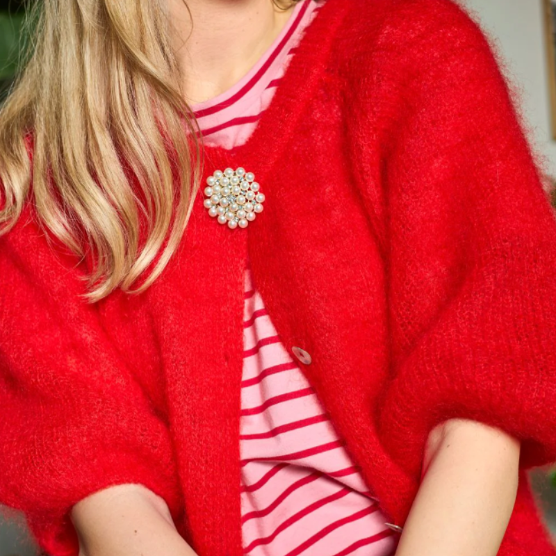 BlackColour-Bjoerk Patent Knit Cardigan, red