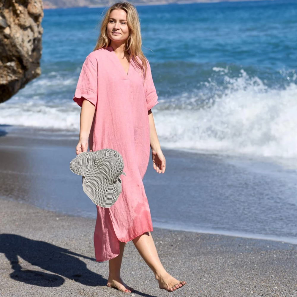 Black Colour - Melina Long Linen Dress Candy Rose