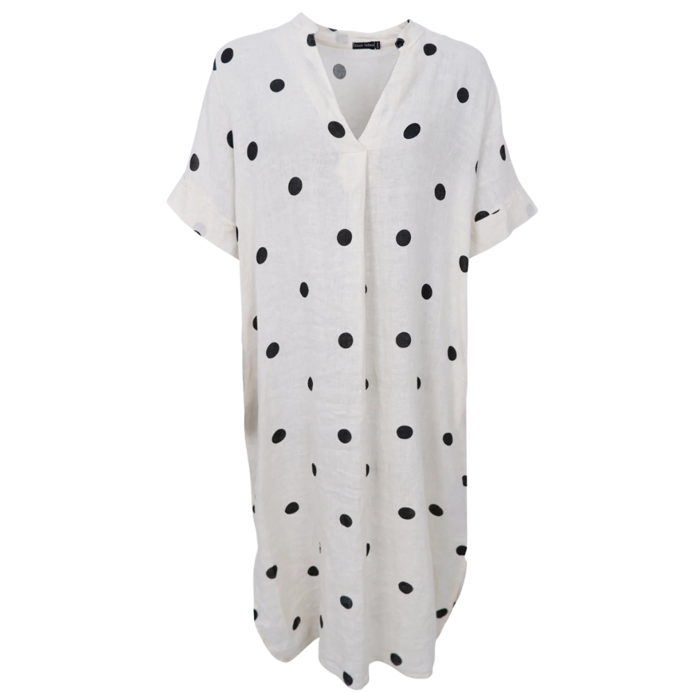 Black Colour - Melina Long Linen Dress Dots