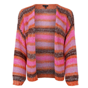 Black Colour - Therese Striped Cardigan Multi Orange