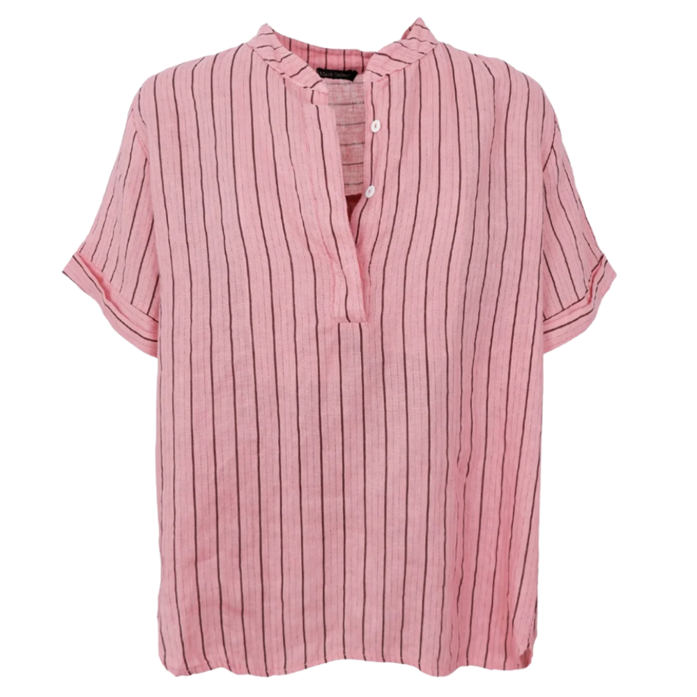 Black Colour - Melina SS Linen Shirt Rose Stripe