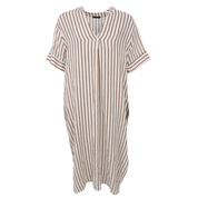 Black Colour - Melina Long Linen Dress Camel Stripe