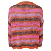 Black Colour - Therese Striped Cardigan Multi Orange