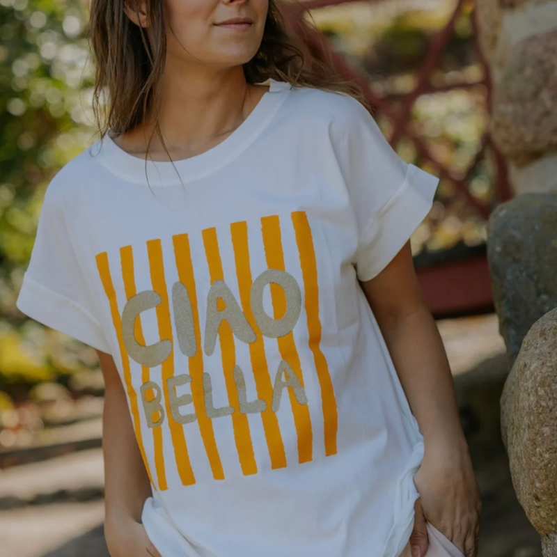 Not Sisters - Ciao Bella T-shirt - White/Yellow