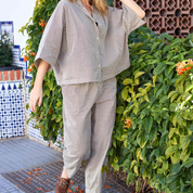 Black Colour-Cally Barrel Pant, créme