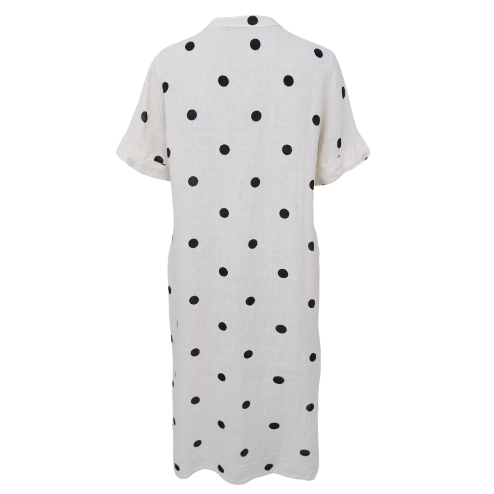 Black Colour - Melina Long Linen Dress Dots