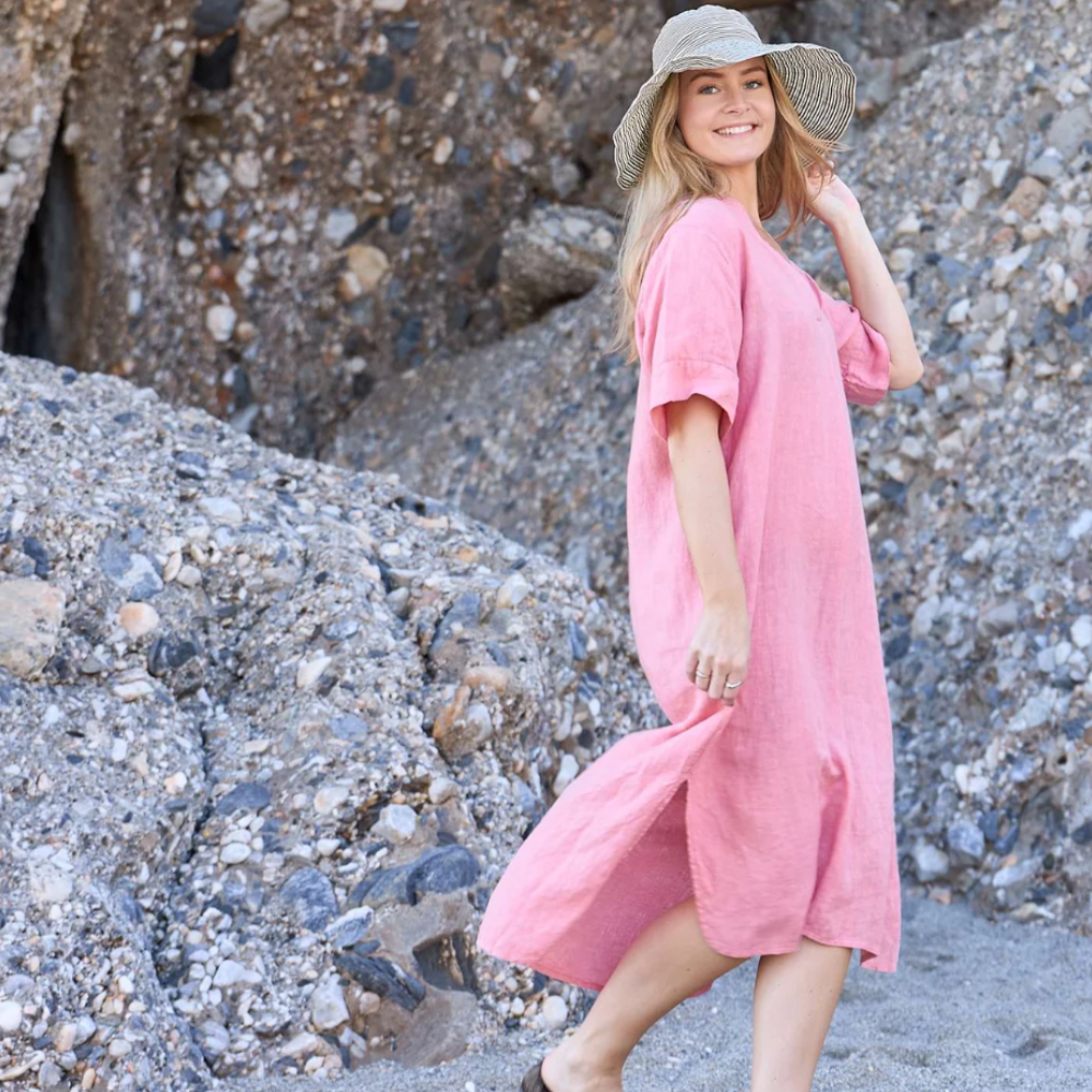 Black Colour - Melina Long Linen Dress Candy Rose