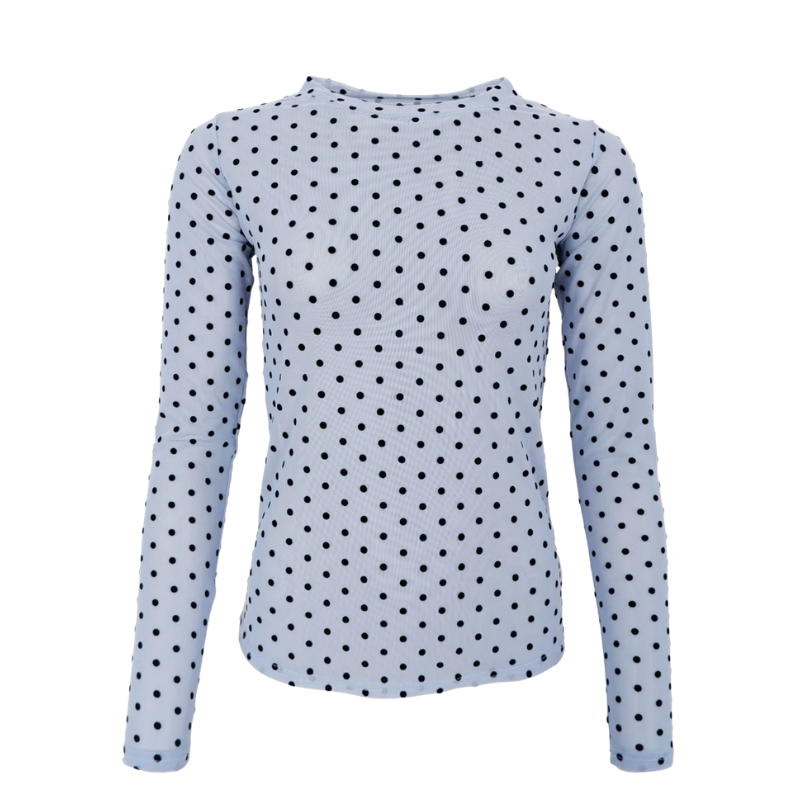 Black Colour - Dotted Mesh Blouse Jeans Blue