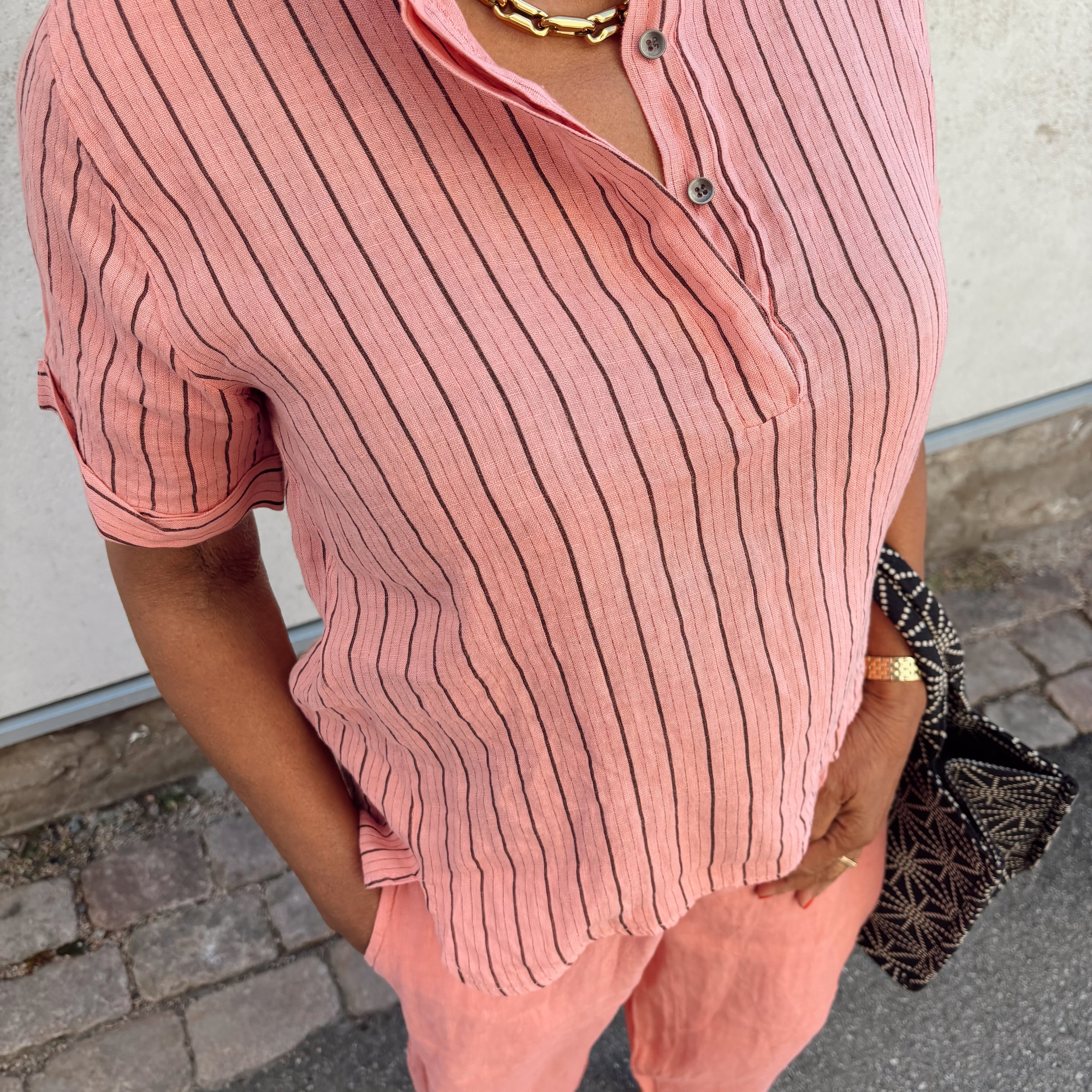 Black Colour - Melina SS Linen Shirt Rose Stripe