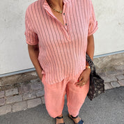Black Colour - Melina SS Linen Shirt Rose Stripe