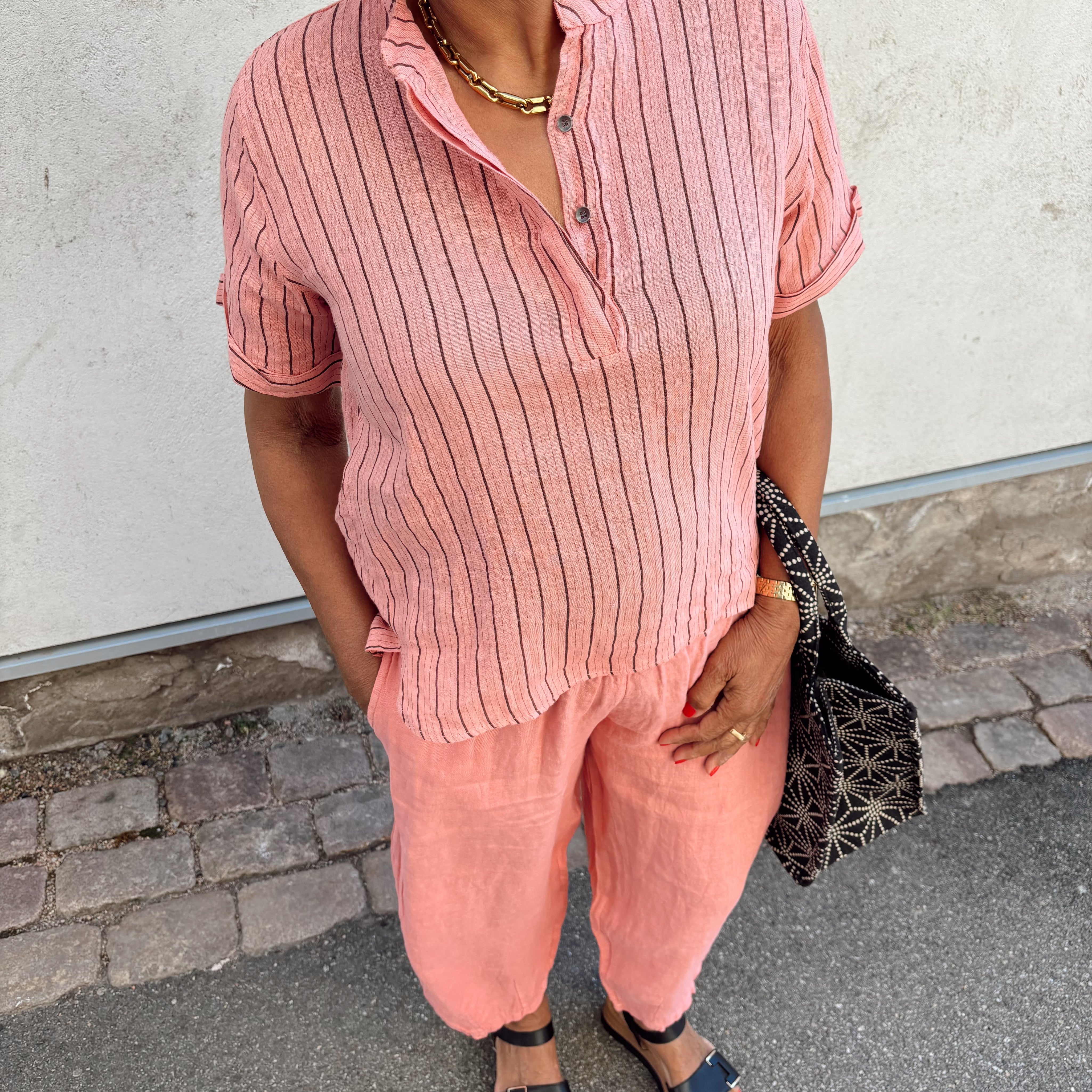 Black Colour - Melina SS Linen Shirt Rose Stripe