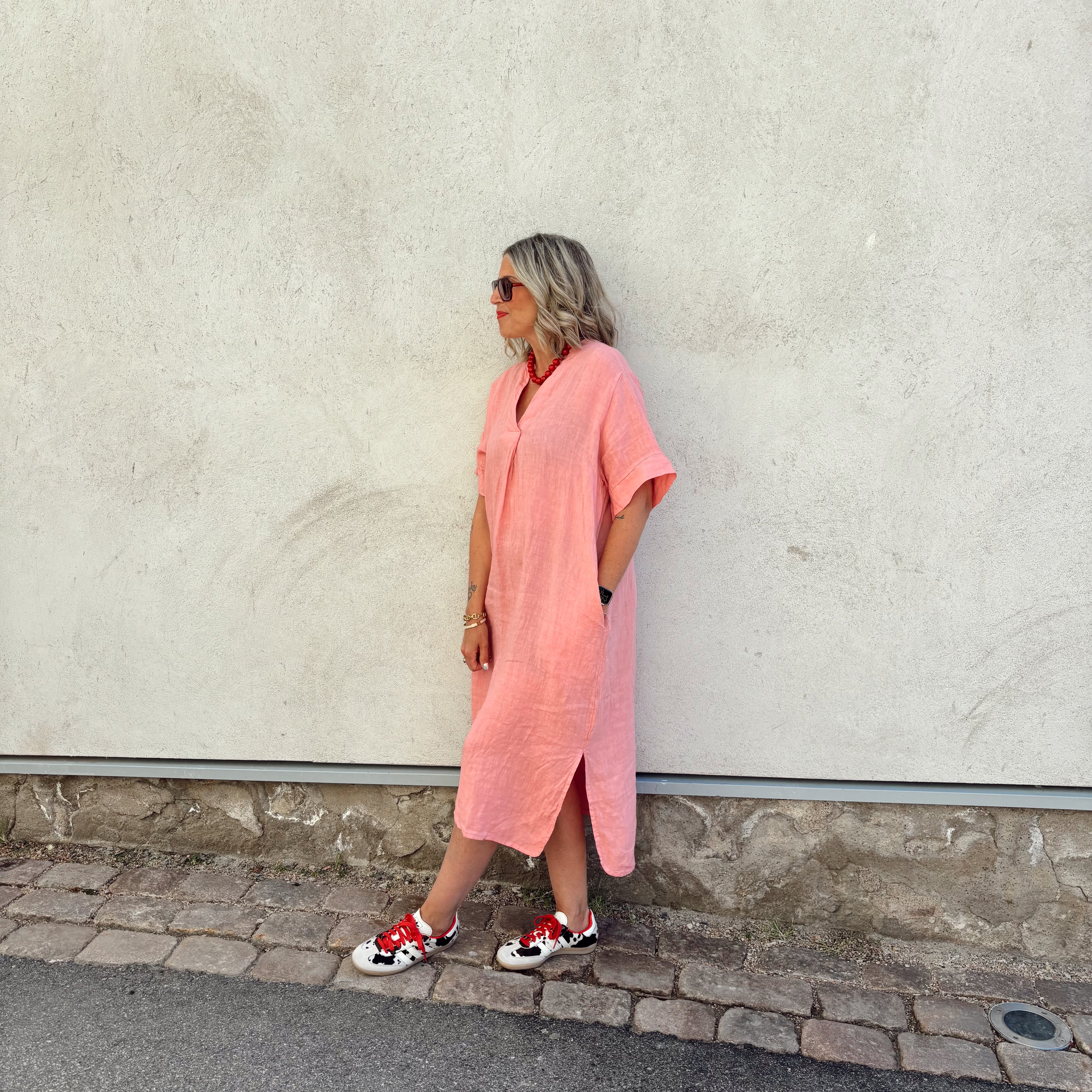 Black Colour - Melina Long Linen Dress Candy Rose