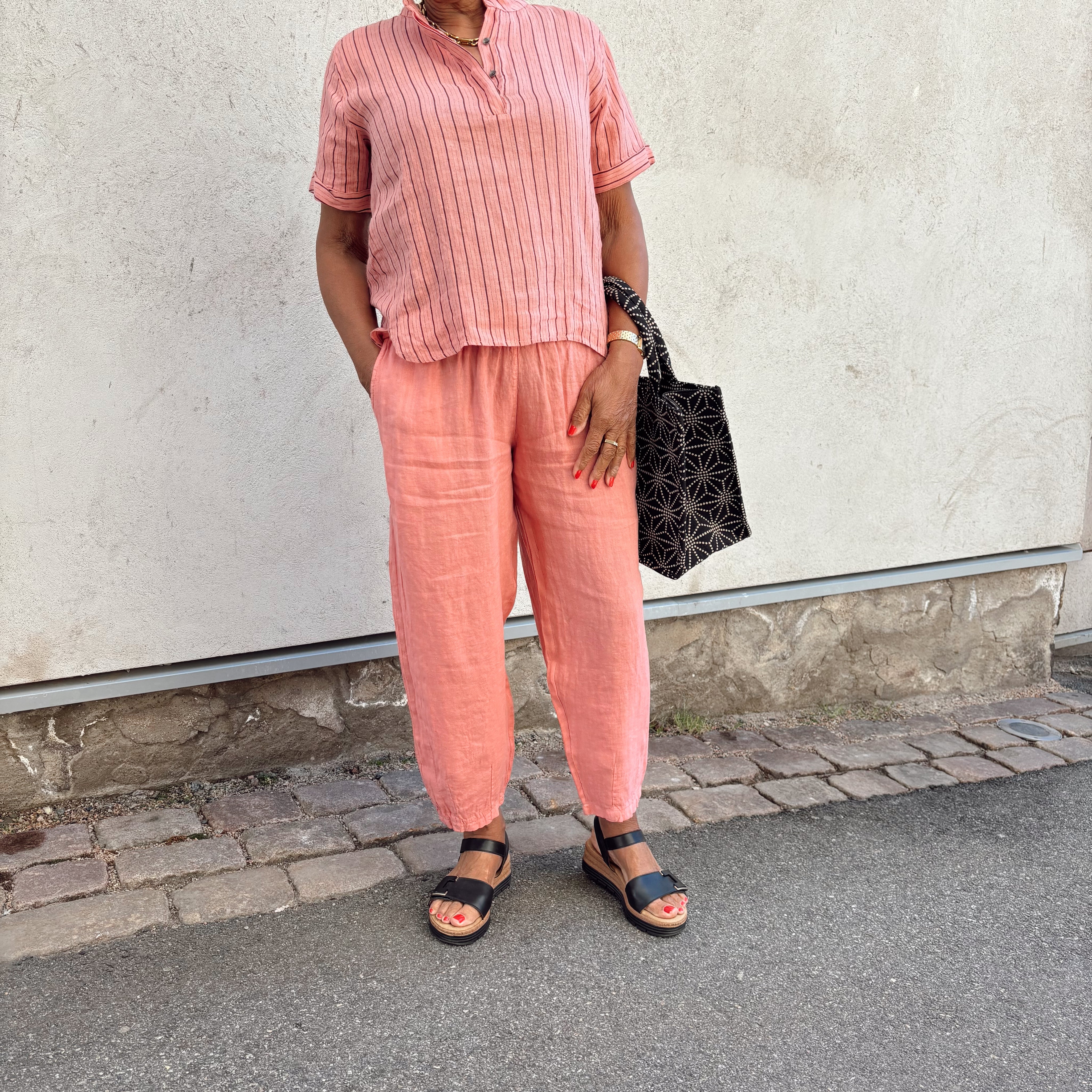 Black Colour - Melina Barrel Linen Pant Candy Rose