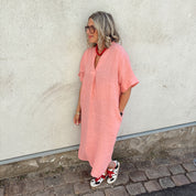 Black Colour - Melina Long Linen Dress Candy Rose