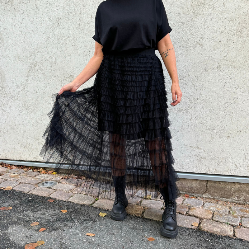 Black Colour - Angelina Mesh Skirt